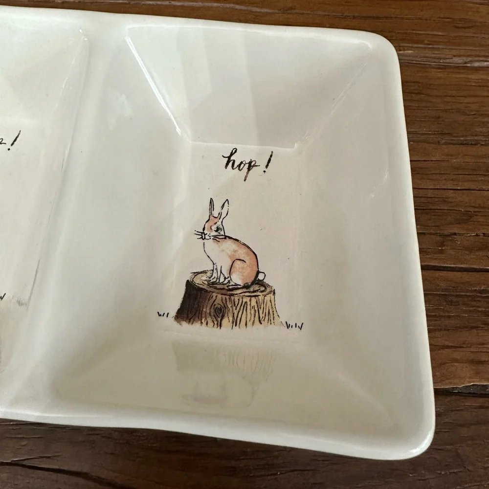 Rae Dunn Hip! Hop! Bunny Graphic 2 Section Trinket Tray